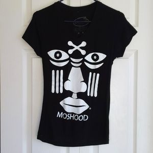 Moshood v-neck t shirt cotton black size XL tribal face pattern